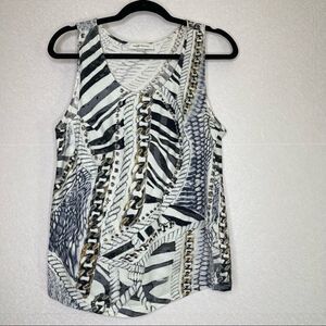 𝅺PIERRE Balmain Scoopneck Chain Animal Print Asymmetric Top 36